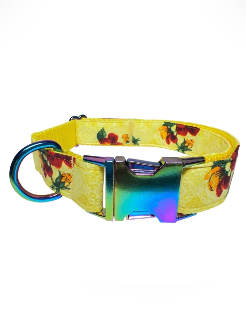 Dog Collar Yellow Flower Print Large Handmade Heavy Duty W/Buckle NEW